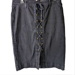 Bold Elements Cut to Curve Lace Up Black Skirt Size 12